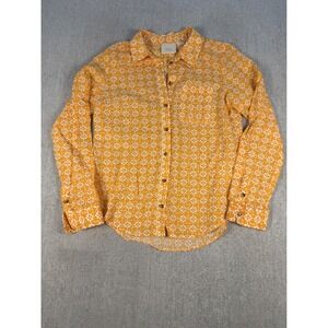 Maeve Button Down Shirt Womens 6 Orange Geometric Floral Print 100% Cotton Top